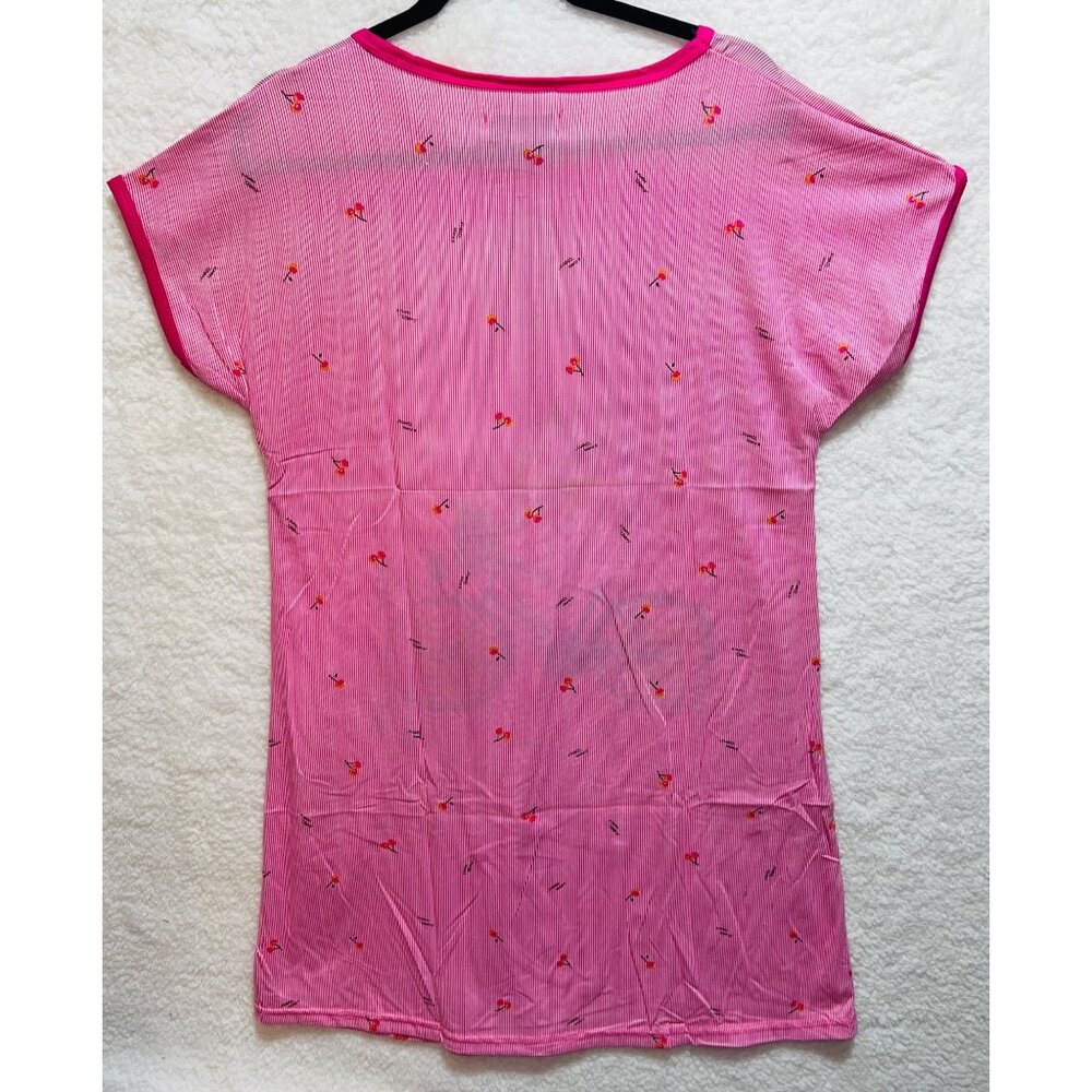 Misses Medium Cute Cat Bicycle Print Pink Pinstriped T Shirt Dress S.Christina - Picture 2 of 4